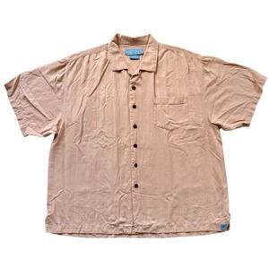 Bermuda‎ Bay Shirt Men 2XL Peach 100% Silk Hawaiian Button up Short Sleeve